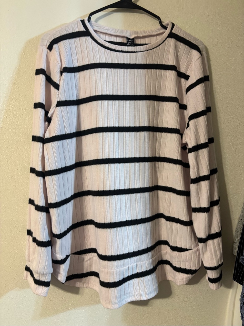 SHEIN Pink and Black Striped Ribbed Long-Sleeve Tee sweater